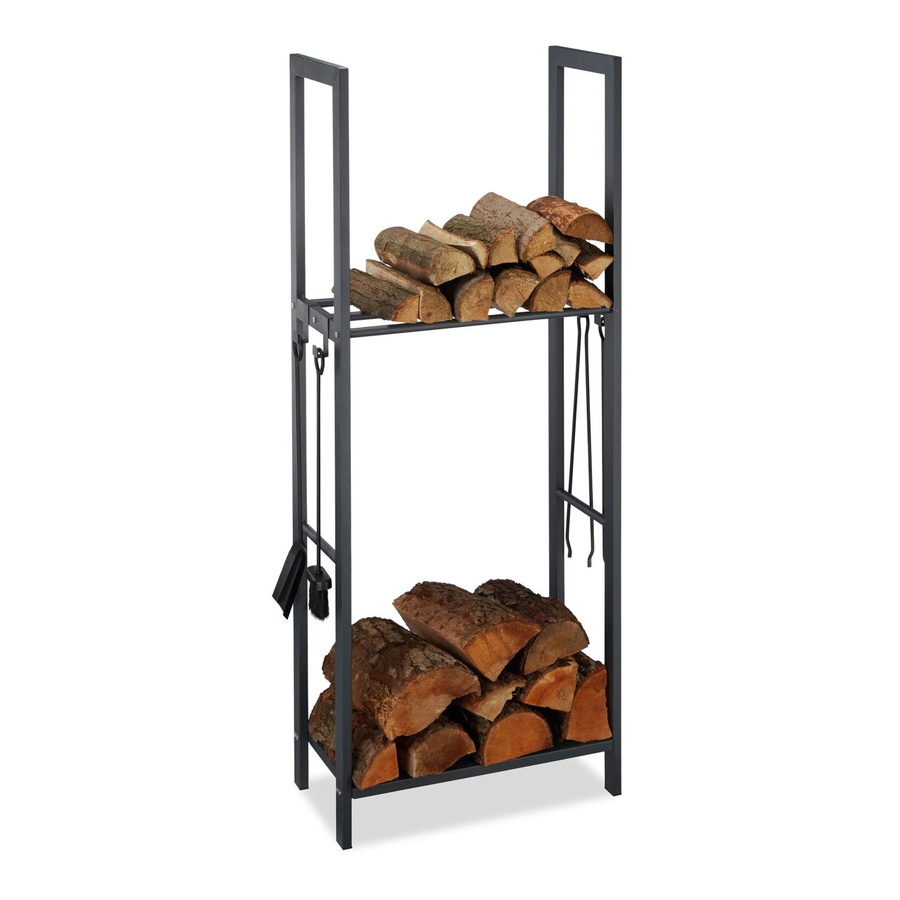 Relaxdays Kaminholzregal aus Stahl in Anthrazit mit 2 Ablagen, B/H/T: 150 x 60 x 30 cm - Bild 2