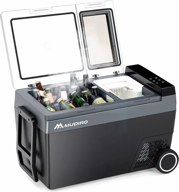 Mudiro 12V Auto-Kühlschrank mit Eiswürfelbereiter und Rollen, 45 Liter, ideal für Camping, Reisen und Outdoor - Bild 1