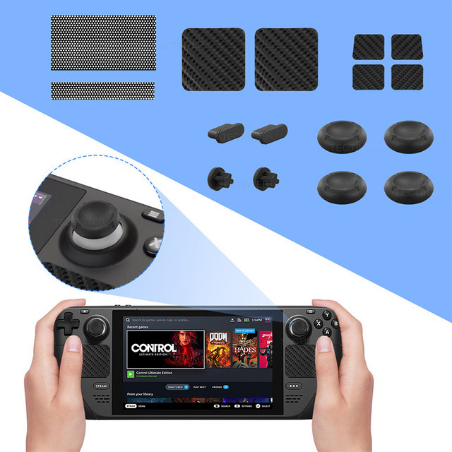 TECTINTER Schutz-Kit für Steam Deck mit Silikon-Kappen für Trackpad und Tasten sowie Staubschutz-Aufklebern in Schwarz - Bild 1
