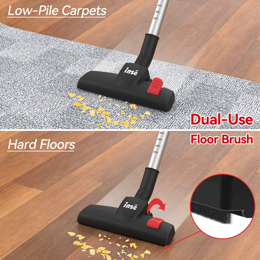 INSE Staubsauger mit Kabel in Rot, 600W mit 30kPa Saugkraft, ideal für Tierhaare, harte Böden und Teppiche, Handstaubsauger mit 1L Staubbehälter und verstellbarem Griff - Bild 2