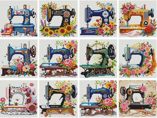 Huacan 12 Stück Mini-Diamant-Malerei Set mit Cartoon-Blumen in Multicolour für DIY Strassstickerei - Bild 1