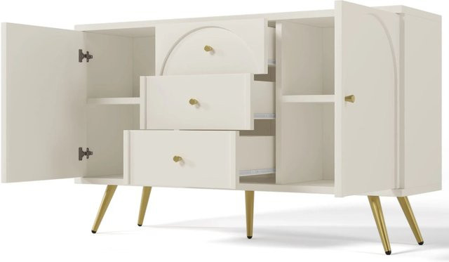 okwish Kommode mit Türen und Schubladen für Wohnzimmer und Schlafzimmer, Weiß, B/T/H: 140 x 40 x 84 cm - Bild 1