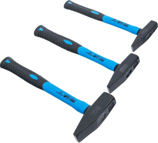 BGS Schlosserhammer-Set 3-teilig mit Fiberglasstiel DIN 1041 in Schwarz und Blau, Gewichte: 300 g, 500 g und 800 g - Bild 2