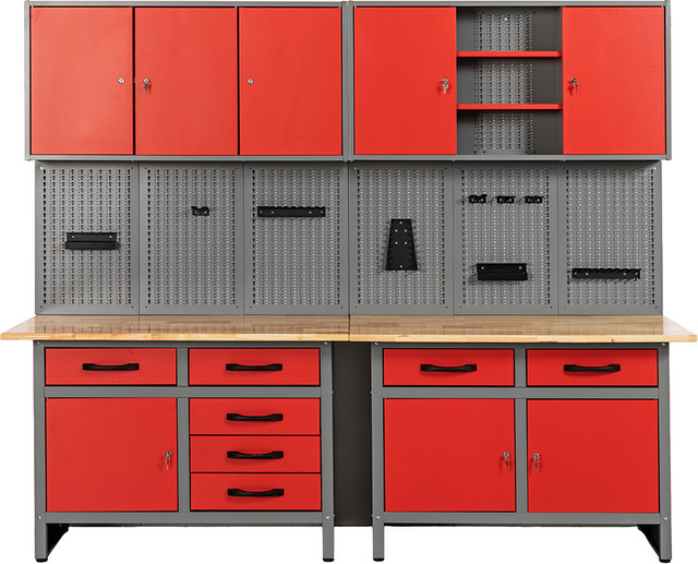 KRAFT WERKZEUGE Garagenschrank 6-teilig in Rot und Grau aus Metall, Breite: 240 cm - Bild 1