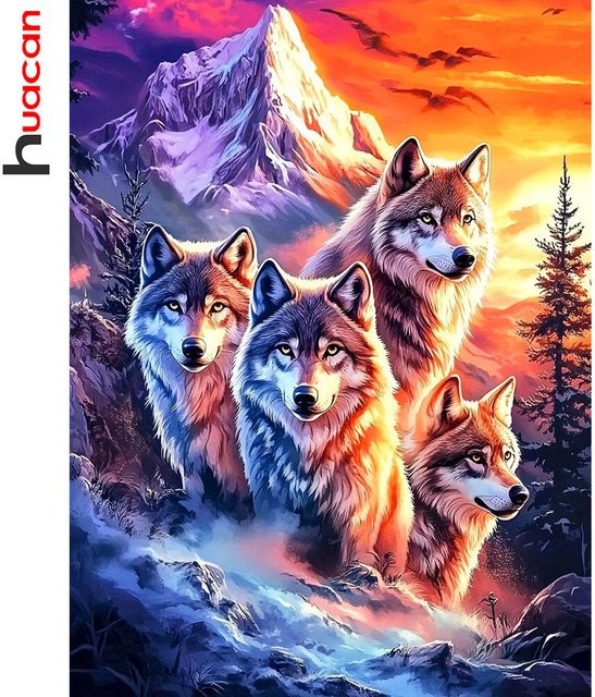 Huacan DIY Diamantmalerei Wolf in der Schneelandschaft als dekoratives Mosaik-Gemälde in Multicolour, B/H: 30 x 20 cm - Bild 1