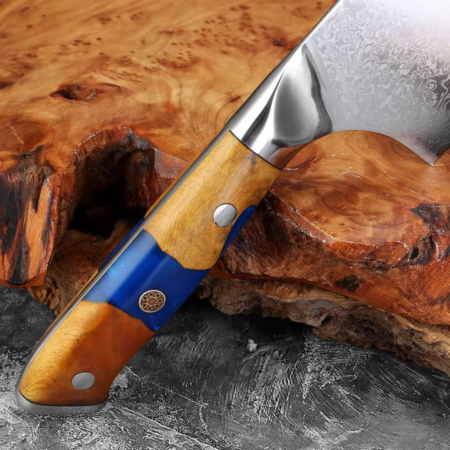 Xituo Japanisches Damaststahl Halsmesser mit stabilisiertem Holz- und Harzgriff in Multicolour, 19,05 cm - Bild 4