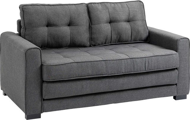 HOMCOM Schlafsofa 2-Sitzer Klappsofa mit Schlaffunktion aus Gummiholz und Polyestergewebe, Grau, B/T/H: 147,5 x 75 x 85 cm - Bild 1