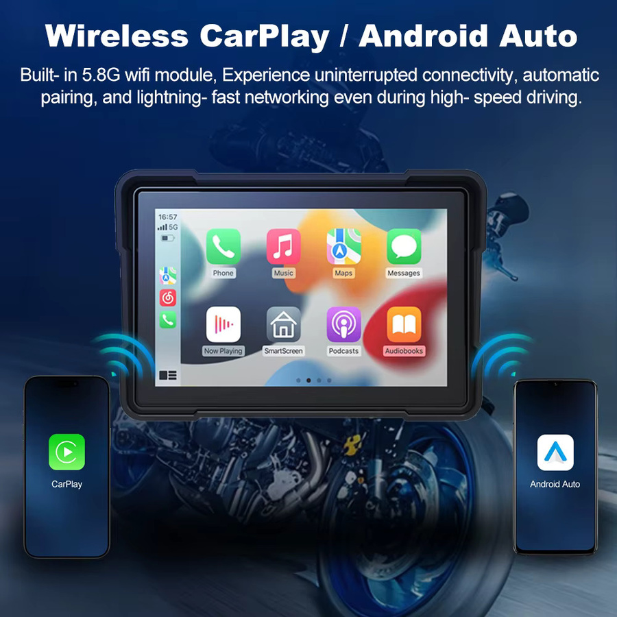 BEPOCAM Digitaler Motorrad-Monitor mit GPS-Navigation, CarPlay und Android Auto, Wasserdichter Touchscreen, Schwarz - Bild 3