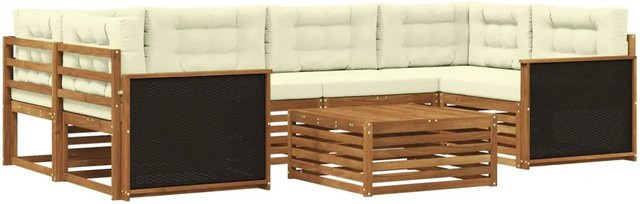 vidaXL Outdoor-Sofagarnitur L-Form aus Akazienholz mit 7 Kissen in Natur und Creme - Bild 1