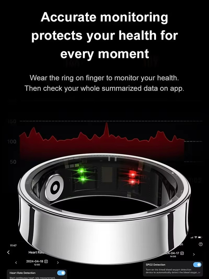 Sinbeda Smart Ring R09 Silber Unisex Fitness Tracker mit Herzfrequenz- und Hauttemperatur-Monitor, 5ATM Wasserdicht, kompatibel mit Android und iOS - Bild 3