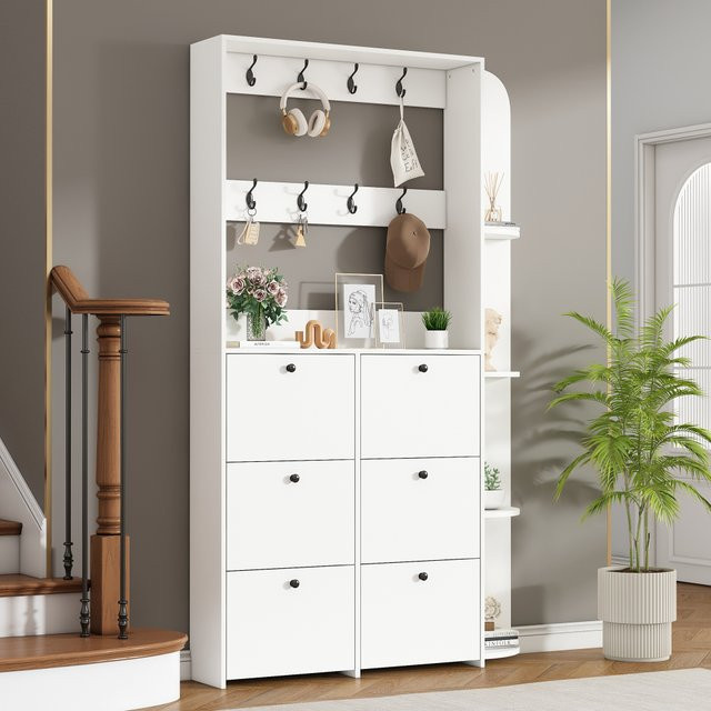 Ye 3-in-1 Multifunktionaler Garderobenschrank mit Falttüren in Weiß, B/T/H: 120 x 24 x 200 cm - Bild 1