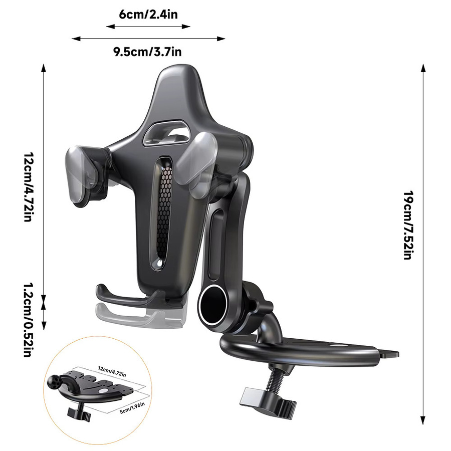 LRBH CD-Slot-Autohalterung für Smartphones mit 360 Grad verstellbarem Drehdesign und verlängertem Metallarm sowie universeller Clip-Basis - Bild 2
