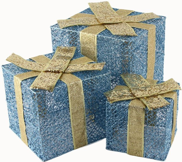 Igeteck Weihnachts-Eisenkunst-Box aus Metall in Beige und Blau als Tischdekoration - Bild 1