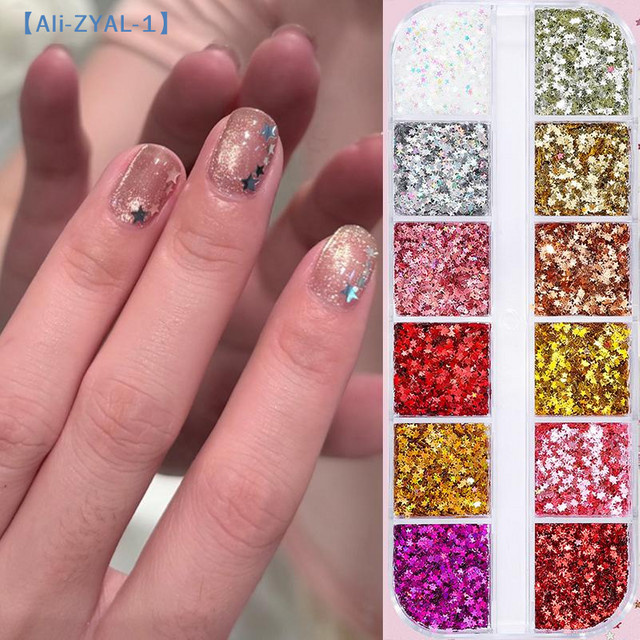 ZYAL-1 Nagelglitzer mit Stern- und Herz-Pailletten, Bunt, Glänzend - Bild 1