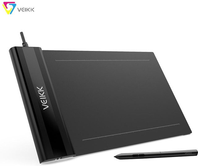 VEIKK S640 Grafik-Digitaltablett mit batterielosem Stift und USB-C Anschluss in Schwarz - Bild 1