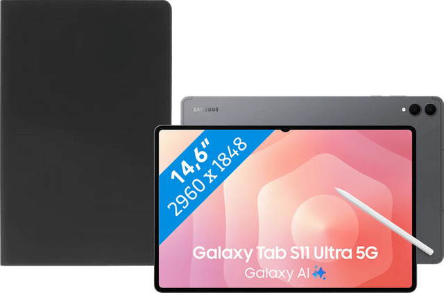 Samsung Galaxy Tab S11 Ultra 14,6 Zoll 256GB Wi-Fi + 5G Grau mit BlueBuilt Book Case Schwarz - Bild 1
