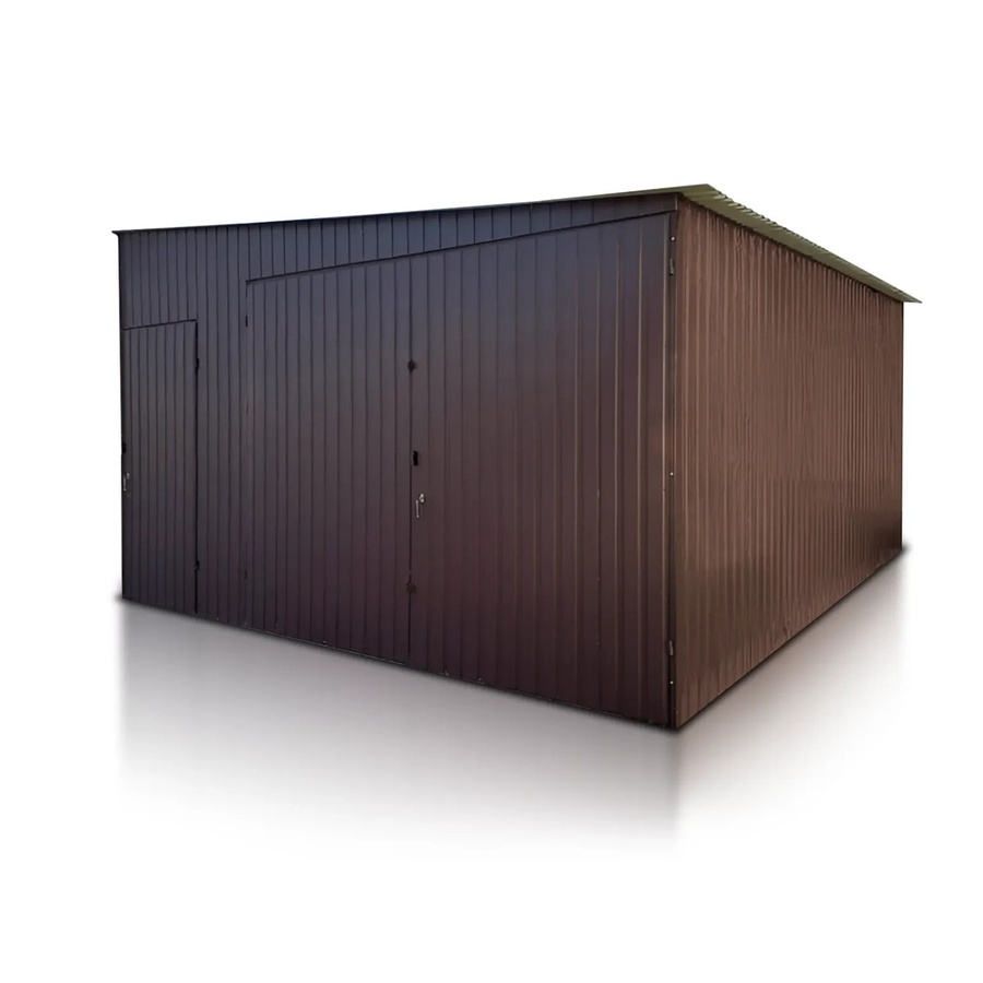 Liderstal Einzelgarage Basic aus Blech mit Pultdach und Doppelflügeltor in Dunkelbraun, B: 400 cm, T: 500 cm - Bild 2