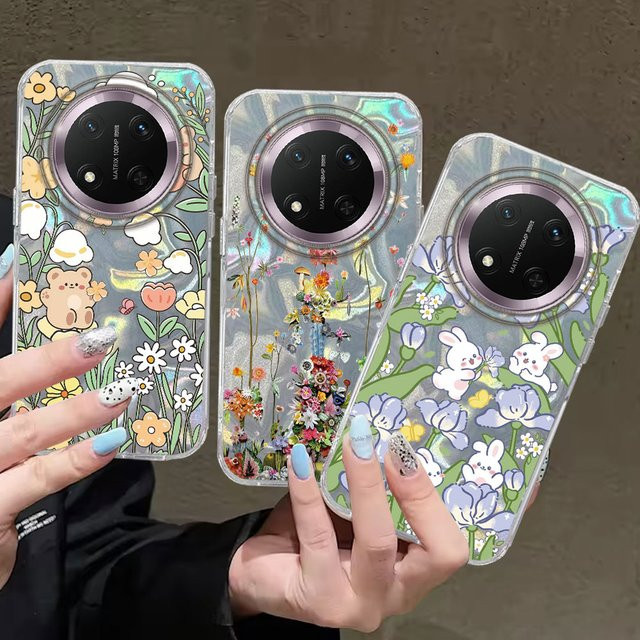 FunYudas Handyhülle mit Lila Blume und Kaninchen Motiv für Honor 400 200 90 Smart Pro Magic7 6 5 70 Lite X9a X9c X9b X8a X8b X8c X6c X7b 5G - Bild 1
