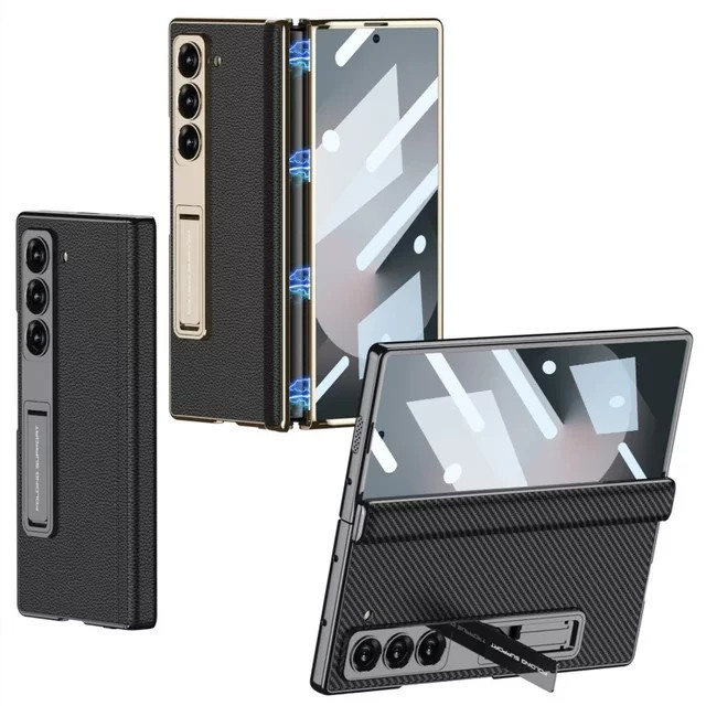 Luxuriöse Business Leder-Handyhülle mit magnetischem Scharnier und Glas-Displayschutz für Samsung Galaxy Z Fold 7 und Z Fold 6 in Blau - Bild 1