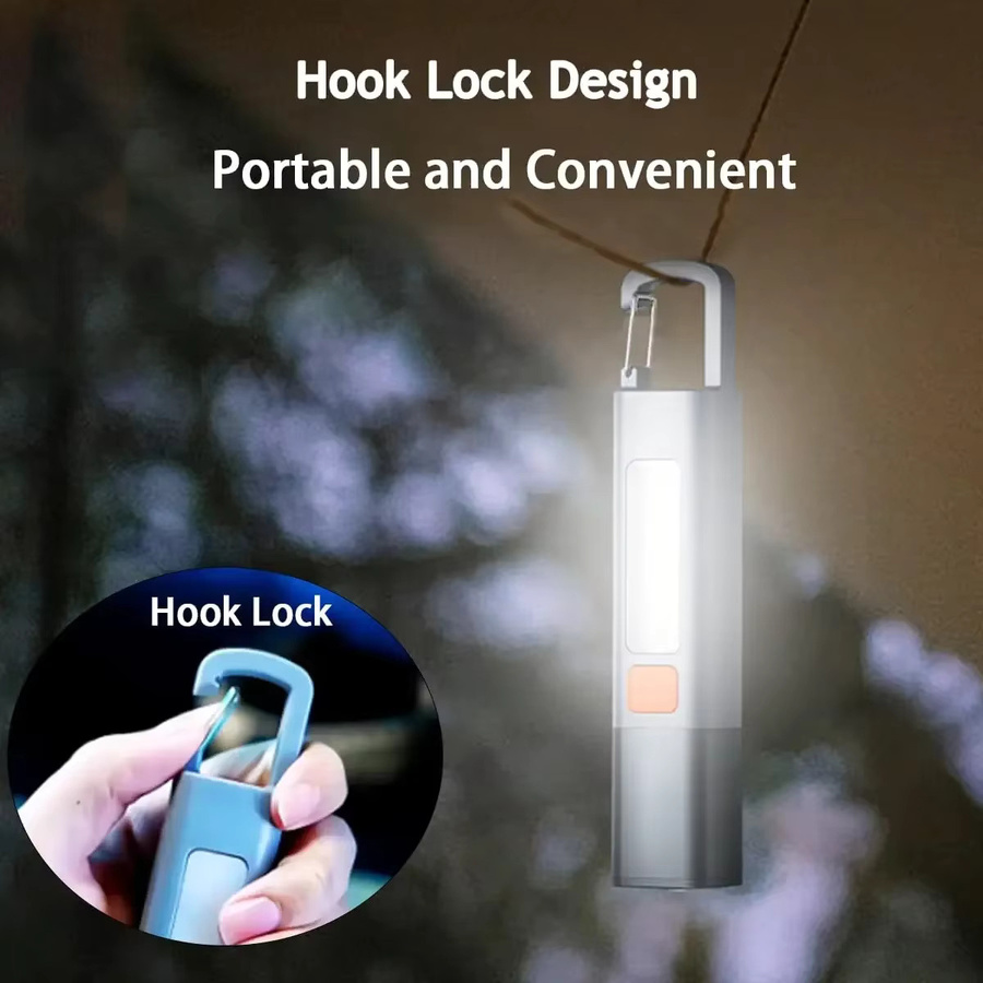 KDULIT USB-aufladbare LED Taschenlampe aus ABS mit COB-Seitenlampe, Teleskop-Fokus und Haken für Outdoor und Camping - Bild 4