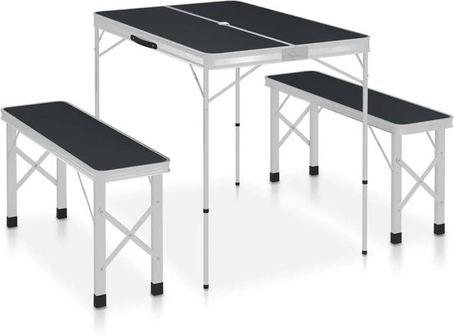 vidaXL Klappbarer Campingtisch mit 2 Sitzbänken aus Aluminium und MDF in Grau - Bild 1