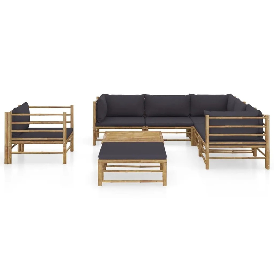 vidaXL 8-tlg Garten-Lounge-Set aus Bambus mit dunkelgrauen Kissen - Bild 2