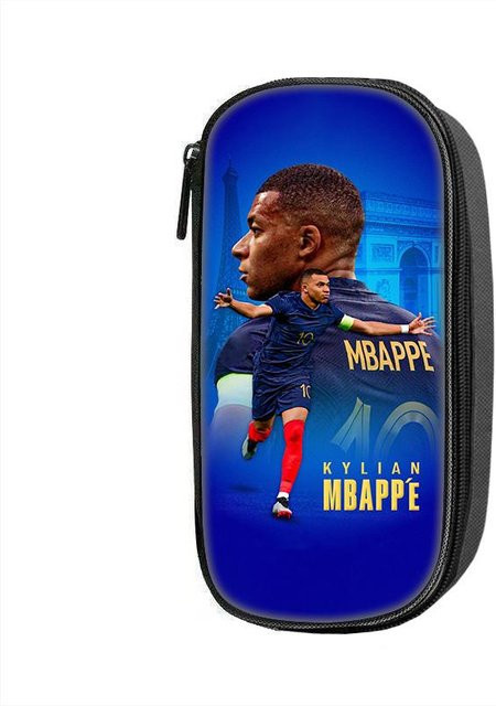 Fancy Style Studio M-Mbappe Muster Federmäppchen und Kosmetiktasche in Schwarz und Blau mit großem Fassungsvermögen für Schüler und Sportbedarf - Bild 1