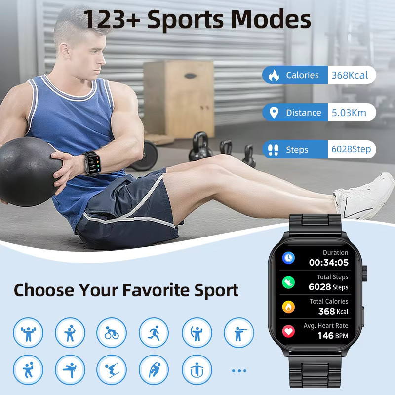 LIGE Smartwatch mit 2,01 Zoll Voll-Touchscreen, Herzfrequenz-Tracker und Bluetooth-Anruffunktion, Schwarz - Bild 4