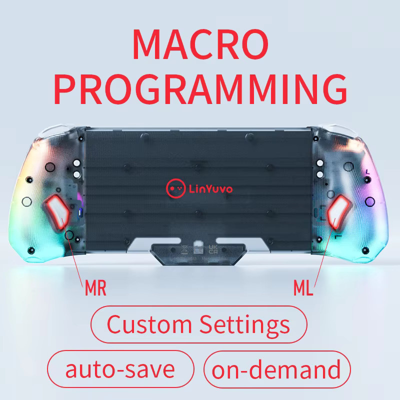 LinYuvo Gaming-Controller für Nintendo Switch mit Hall-Effekt-Joystick, Turbo, Dual-Vibration, 6-Achsen-Gyroskop und RGB-Beleuchtung in Transparent, Modell KS43 - Bild 3