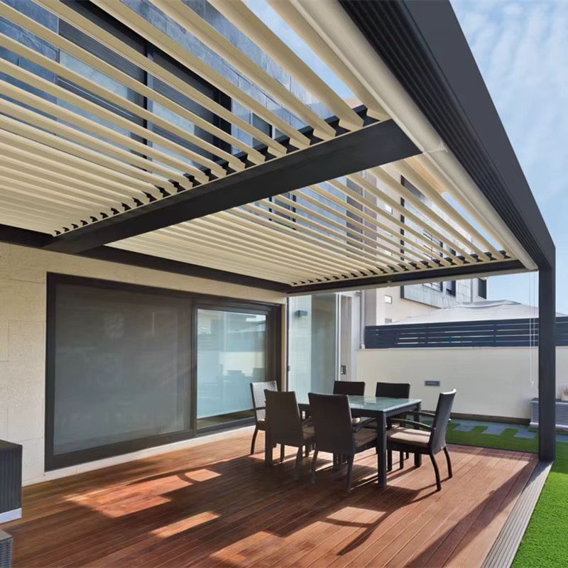 Motorisierte Aluminium-Pergola in Anthrazit als wasserdichte Metall-Außenmarkise für Terrassendach, Garten oder Carport - Bild 2