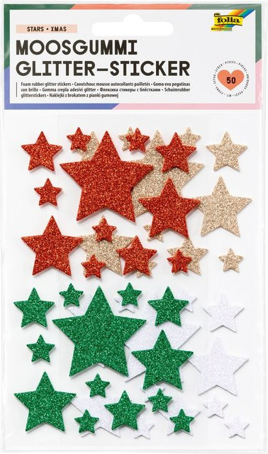 Folia Moosgummi Glitter-Sticker in Sternform für Weihnachten, Multicolor, 50 Stück - Bild 1