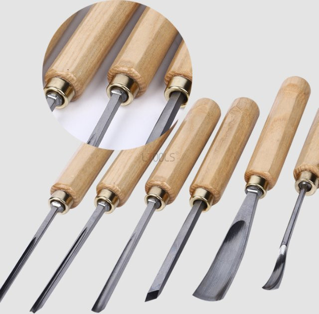 LTOOLS 12er Set Holzbearbeitung Meißel mit Holzgriff für DIY Schnitzarbeiten und Holzschnitzerei - Bild 1