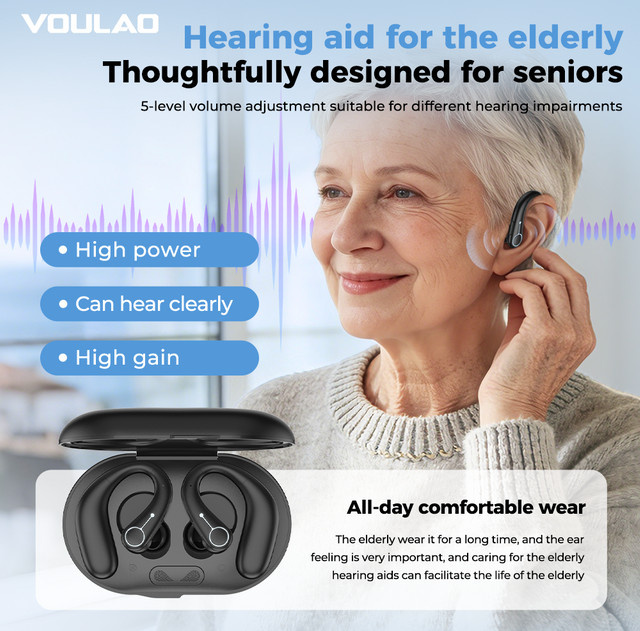 VOULAO Bluetooth-Kopfhörer in Schwarz mit KI-Übersetzer für Gehörlose und Schwerhörige und Geräuschunterdrückung - Bild 1