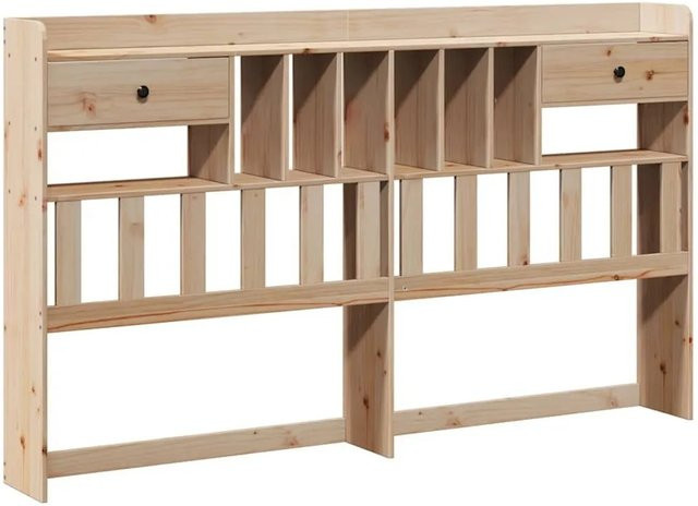 vidaXL Kopfteil mit Stauraum aus Massivholz Kiefer in Braun mit integrierten Regalen und Nachtschränken, Breite: 186 cm, Höhe: 110 cm, Tiefe: 23 cm - Bild 1