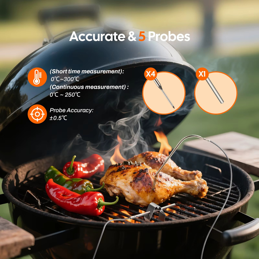 Inkbird ISC-028BW Kabelloser Grill-Temperaturregler in Schwarz mit 5 Sonden und automatischem Raucherventilator - Bild 4