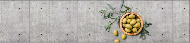 MySpotti Küchenrückwand Profix Cucina Olive & Concrete in Grau-Gelb mit Aluminium-Finish B/H: 270 x 60 cm - Bild 1