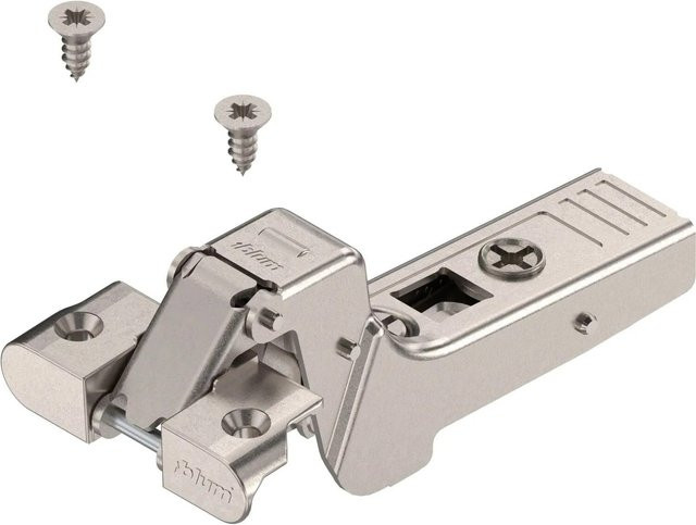 Blum Alurahmenscharnier Clip top 95 Grad 18 mm Gekröpft mit Feder und Schrauben in Nickeloptik - Bild 1