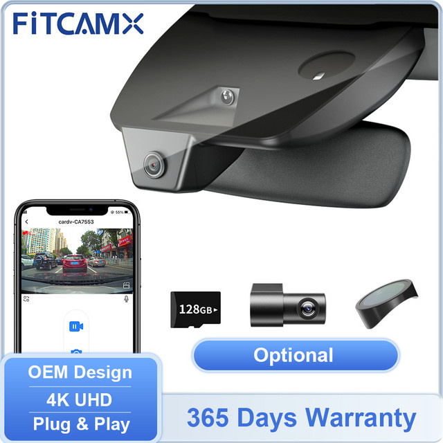 FITCAMX Dashcam Set mit 4K Frontkamera und 1080P Rückkamera inklusive WLAN DVR für Mazda 3, Mazda 6, CX5 und CX-3, Schwarz - Bild 1