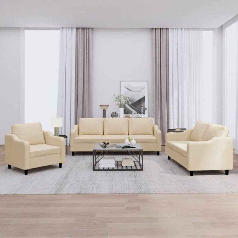 Vidaxl 3-tlg. Sofagarnitur Modern in Beige aus Stoff und Metall mit Kissen - Bild 1