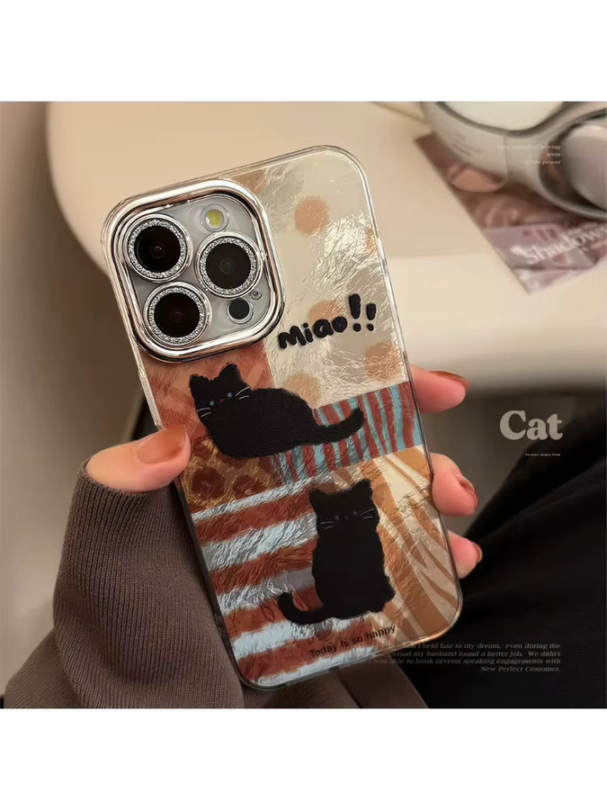 MUQGEW Handyhülle mit schwarzem Koreanischem Katzen-Leopard-Design und Glitter-Effekt für iPhone 11 12 13 14 15 16 Pro Max XS XR X 7 8 Plus inkl. Objektivschutz, Schwarz/Mehrfarbig - Bild 5