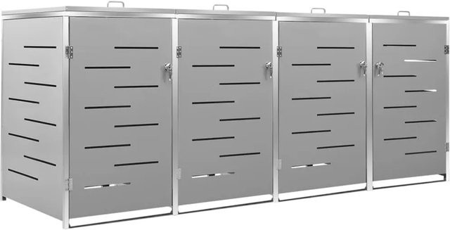 vidaXL Mülltonnenbox für 4 Tonnen aus Edelstahl in Grau und Silber, B/T/H: 276,5 x 77,5 x 115,5 cm - Bild 1