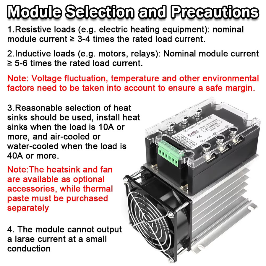 EARU Dreiphasen-Halbleiterrelais Spannungsreglermodul Leistungsregler Thyristor AC380V 25A-400A SSR mit Lüfter-Kit in Schwarz - Bild 5