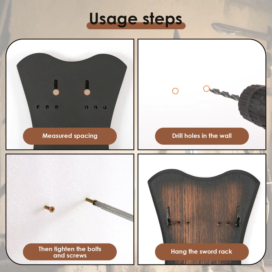 Willstar Wandhalterung aus Holz für Schwerter und Cosplay-Requisiten, Braun - Bild 4