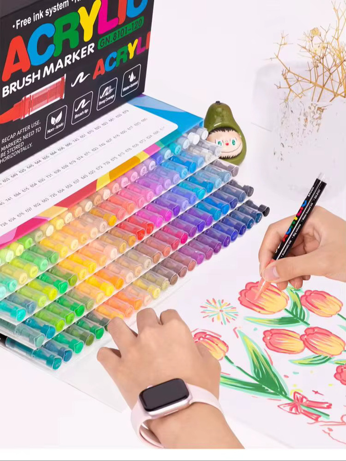 GN Acrylmarker Set mit Pinselspitze für Felsmalerei, Holz und Leinwand, 120 Farben, Multicolour - Bild 1