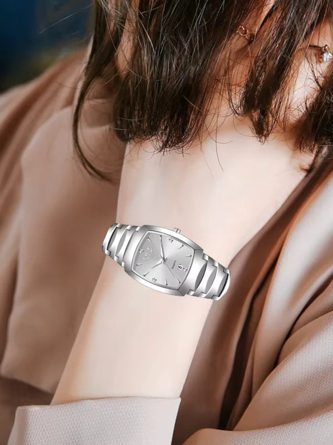 LIGE Armbanduhr Quarz, Edelstahl, Silber, Tonneau, Damen - Bild 5