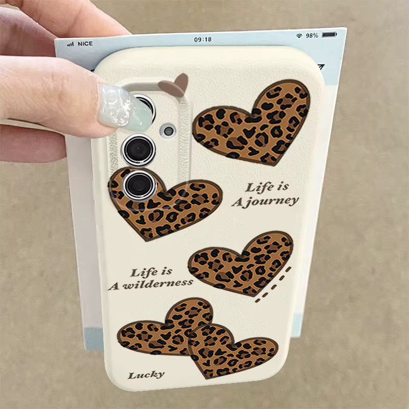Handyhülle mit Leopardenmuster und Herzen für Samsung Galaxy S25 S24 S23 S22 Ultra S21 FE in Ledertextur und TPU, Mehrfarbig/Pink - Bild 4