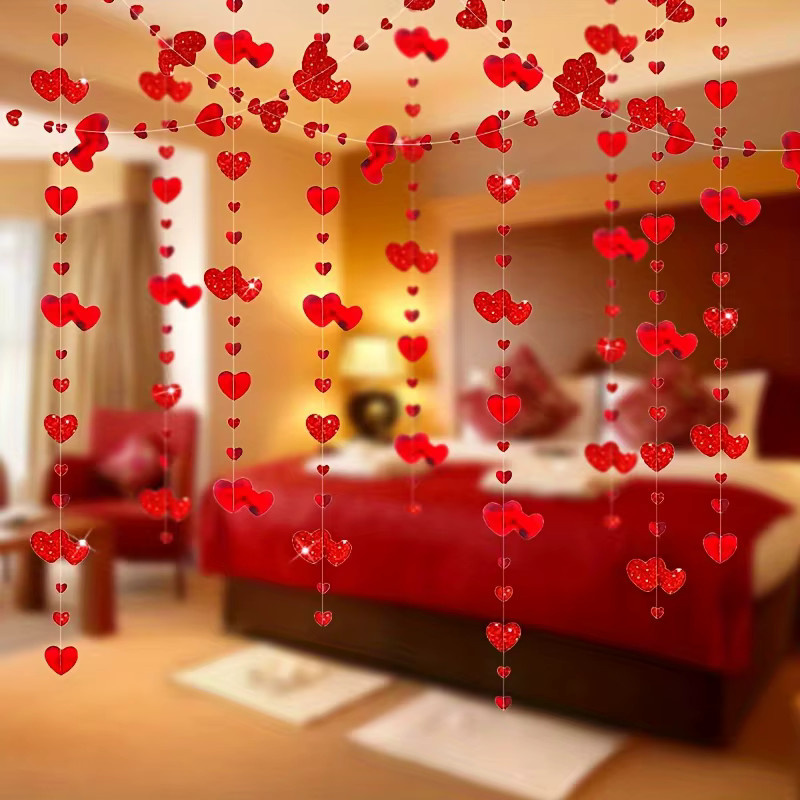 4M Glitzernde Herz-Banner-Girlande in Rot für Hochzeiten, Jahrestage und Verlobungen - Bild 2