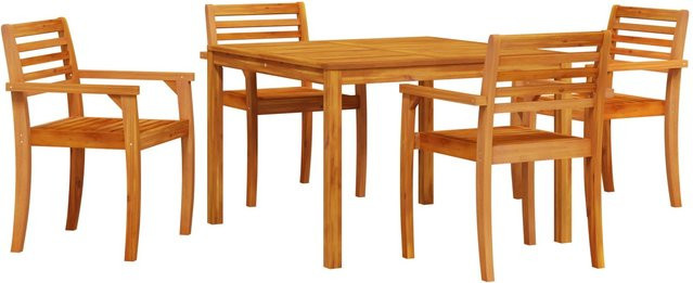vidaXL 5-tlg Garten-Essgruppe aus Massivholz Akazie in Braun, rustikaler Esstisch mit 4 Stühlen für Garten, Terrasse und Balkon, B/T/H: 110 x 110 x 75 cm - Bild 1