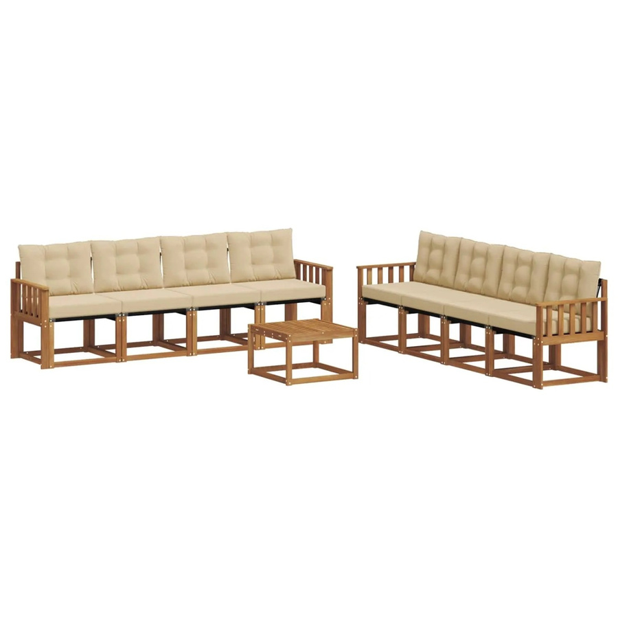 vidaXL Outdoor-Sofagarnitur 9-teilig aus Akazienholz mit Textilene und Kissen in Natur und Beige - Bild 2