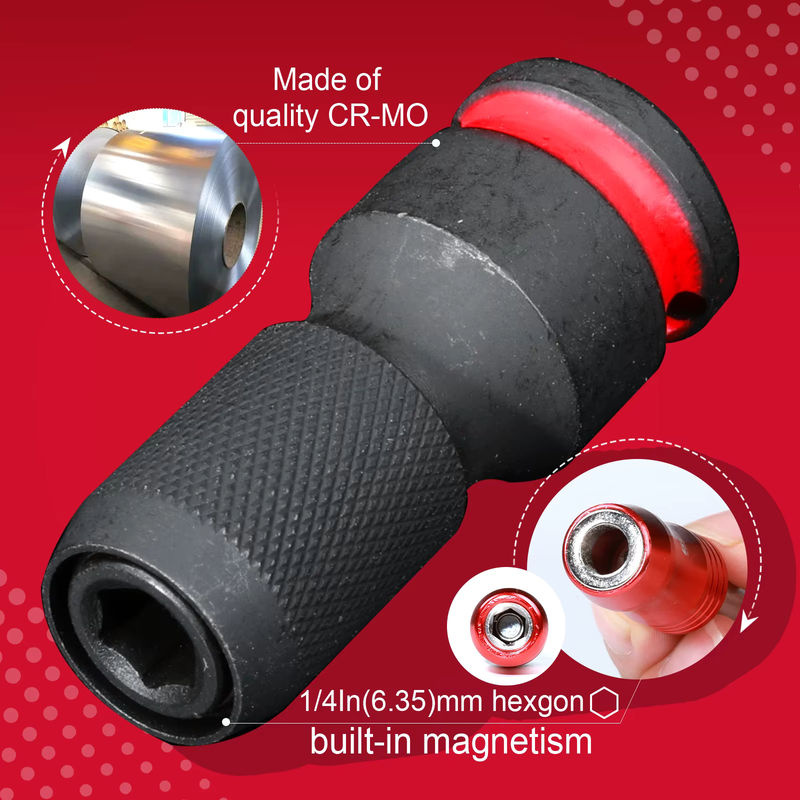 Geinxurn Schlagschrauber Bithalter Set mit 1/2 Zoll, 3/8 Zoll und 1/4 Zoll Vierkantantrieb auf 1/4 Zoll Sechskant-Schnellwechsel-Adapter, Schwarz - Bild 3